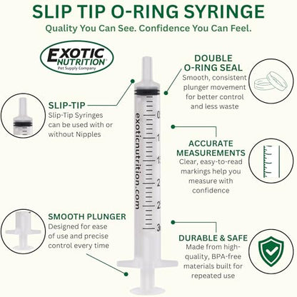 Wonder O-ring Syringe - 1 ml Slip-Tip Syringe - Silicone Sterile Silicone O-ring Syringes for Handfeeding Animals, Administering Supplements, Measuring Liquids and More (6 pack) - size: 6 pack