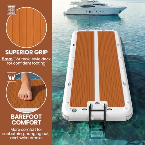 15'x6.5' Floating Inflatable Dock with 5mm EVA Anti-Slip Mat, Quick Inflation/Deflation, Supports Up to 15 People, Ideal for Lakes, Pools, and Oceans