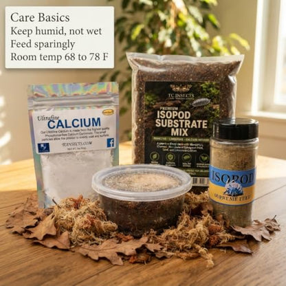 Giant Canyon Isopods 10 Count Colony Kit - 3qt Isopod Substrate + 4qt Leaf Litter + 2qt Sphagnum + Charcoal Iso-Chunk Hide + 3oz Calcium + 8oz Isopod Feed + 8oz Arid Springtails