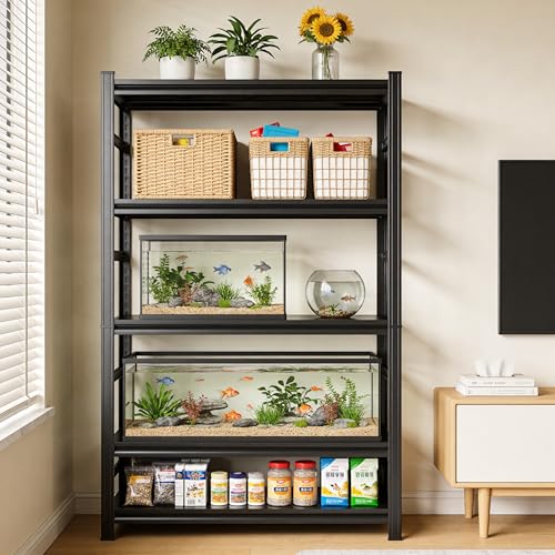 Metal Fish Tank Stand, 5-Tier Adjustable Aquarium Shelving with Side Rails for Reptile Terrariums Heavy Duty Storage Rack 3000 lbs Capacity, 47.2" L x 23.6" W x 87.9" H - size: 47.2"L x 23.6"W x 87.9"H