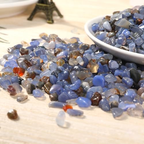 Erliway 7-9mm Blue Agate Healing Crystal Chips for Crafts, 100g | Natural Crushed Crystal Stones Tumbled Chips for Vase Filler Aquarium Gravel, Meditation Chakra Balancing, Candle DIY Making - color: Blue Agate