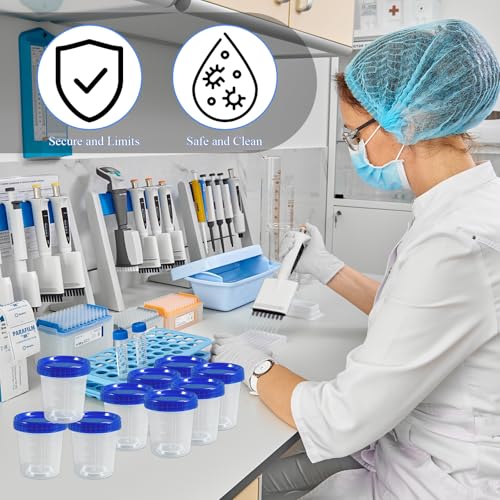25Pcs Leak Proof Specimen Cups with Lids, 4oz Disposable Urine Cups | Specimen Container with Screw on Lid,Sample Collection Kit for Safe Urine Pee Sample Analysis Testing - style: Blue-25PCS