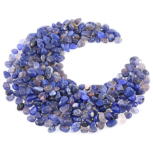 Hilitchi Blue Agate Stone Tumbled Stones for Plants Cacti & Succulents Bedding, Vase Filler, Landscape Bottom Decoration (About 1lb(455g)/Bag) - color: Blue Agate, size: 9-14mm (0.35"-0.55")