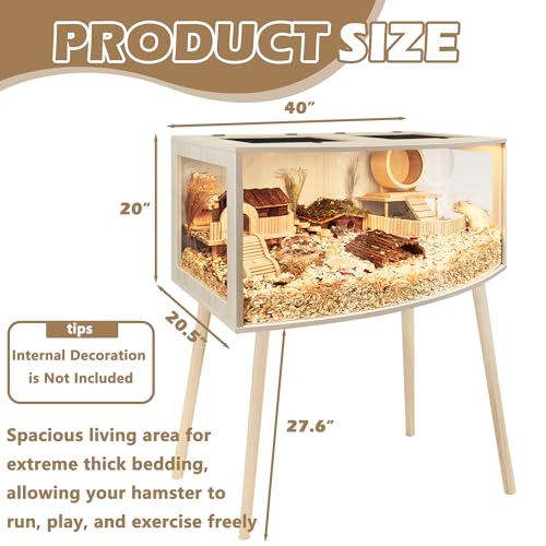 Prolee Hamster Cage with Curved Design,Chew Proof Wooden Hamsters Enclosure with Leg Stand and Openable Top or Gerbils,Hamster Habitat - size: 40"L x 20"W x 20"H