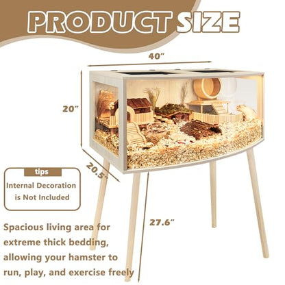 Prolee Hamster Cage with Curved Design,Chew Proof Wooden Hamsters Enclosure with Leg Stand and Openable Top or Gerbils,Hamster Habitat - size: 40"L x 20"W x 20"H