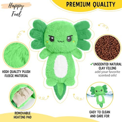 Green Axolotl Microwavable 1.5 lbs Unscented Heating Pad for Women and Kids- Cute Soft Cozy Pillow Plush Heatable Warm Stuffed Animals - Kawaii Hot and Cold Plushie - Axolotl Gifts for Girls and Boys - style: Green Axolotl