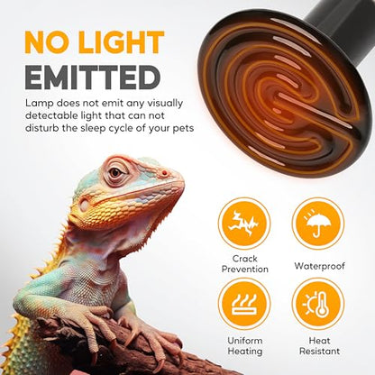 HealSmart 150W Reptile Heat Lamp Ceramic Heat Emitter, No Light Emitting Heat Bulbs, Suitable for Snake/Lizard/Spider, Plant Growth and Incubating Chicken, 2-Pack - size: 150 Watts, style: D-105mm (4.13")