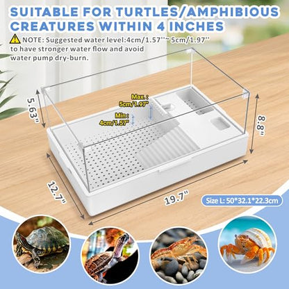 GOZILLA Large Turtle Tank Kit+Water Pump, Acrylic Turtle Tank Starter Kit with Adjustable 5W Water Pump and Two Shower Heads, Multi-Functional Area for Small/Medium Turtles(Large-White Kit) - color: White Kit-Large