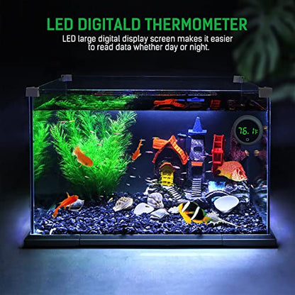 PAIZOO Aquarium Thermometer Digital, Highly Accurate Fish Tank Thermometer | LED Display, 8000h Battery Life, Precise Temp Gauge, Range 0-140℉, Stick-on Fish Tank Thermometer for Betta, Axolotl & Turtle