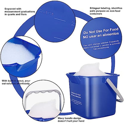 Roshtia 6 Pcs 3 Quart Sanitizing Cleaning Bucket Square, Dark Blue | Sanitation Bucket Samll Sanitizer Pails for Restaurant Commercial Kitchen Cleaning, Detergent Storage for Office School - color: Dark Blue