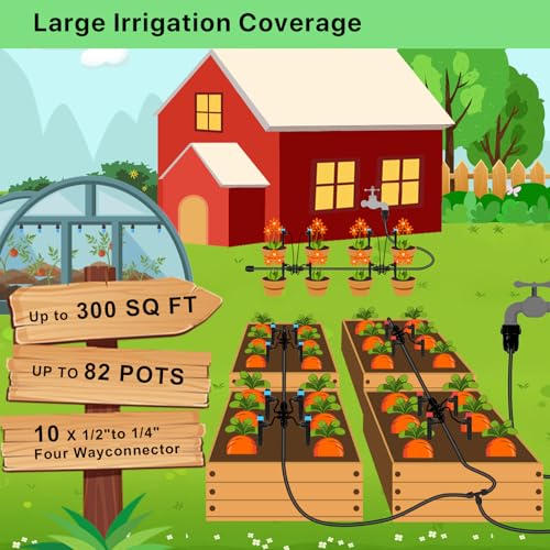 250FT Drip Irrigation Kit – 2026 New Quick-Connect Micro Irrigation System with 1/4'' 1/2'' Tubing, Locking Nozzle Emitters, Adjustable Misting Sprayers for Gardens, Lawns,Raised Beds and Greenhouses - size: 247FT (47FT 1/2 Inch+200FT 1/4 Inch）