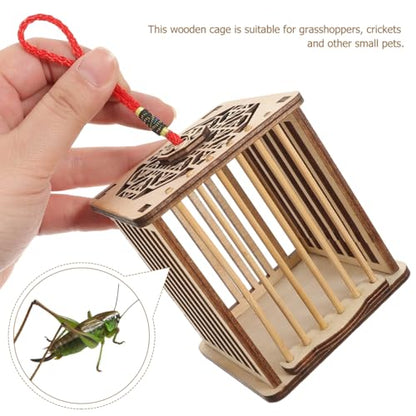 Balacoo Wooden Cricket Cage 6.3In, Hanging Reptile Habitat with Chinese Knot for Grasshoppers & Spiders, Ventilated Breeding Box for Indoor/Outdoor Use