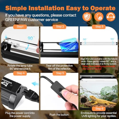 T5 Ho UVB Reptile Light Fixture Combo Kit 39W: 10.0 UVB Light for Reptiles Terrarium Hood Comes with UVB Lamp, 34'' Linear UVB Light Bar for Desert Bearded Dragon,Turtle,Gecko - UV Sensor Test Card - size: 35.4INCH-10.0