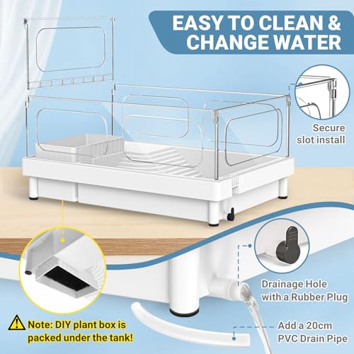 GOZILLA Small Turtle Tank Kit(Tank+Lamp+Filter), Acrylic Aquarium Turtle Starter Kit Habitat with Multi-Functional Areas for Small Reptiles. (White Kit)
