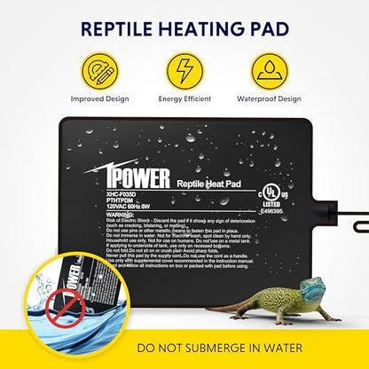 iPower 6 by 8-Inch 8W Reptile Heat Mat, LCD Digital Aquarium Thermometer, Under Tank Warmer Terrarium Heat Pad for Turtles Lizards Frogs and Other Small Animals, Multi Sizes - size: 6 X 8 Inch, style: Pad + Thermometer