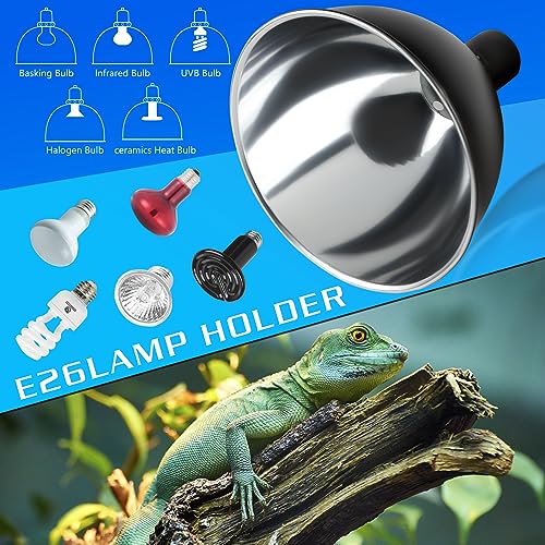 Reptile Light Fixture, 8.5 inch Optical Reflection Dome Heat Lamp Fixture, UVB Heat Basking Lamp Fixture for Amphibian Reptile Terrariums - size: 8.5in Dome