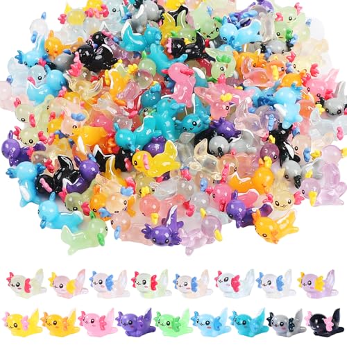 Luminous Mini Resin Axolotl 17 Glow Tiny Little Resin Axolotl hides Plastic Animals Digital Garden Miniature Landscape Aquarium Potting DIY Miniature Dollhouse Decor (51 PCS)