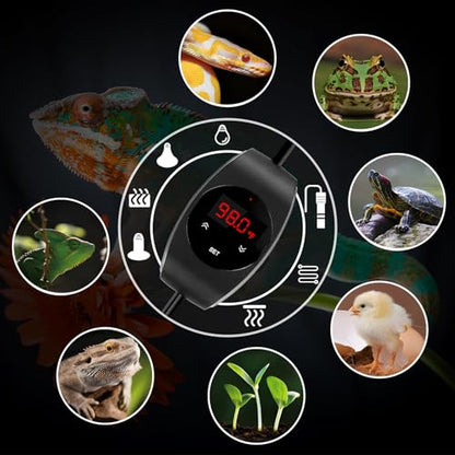 Reptile Dimming Thermostat Heat Lamp Temperature Controller for Seed Germination, Reptiles and Brewing Breeding Incubation Greenhouse, with LED Digital Screen, Memory Function, Switch Control Function