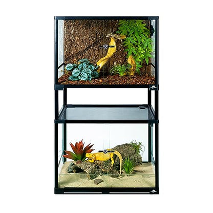 Double Stacked Reptile Tank, 24" x 18" x 44" Tall Reptiles Terrarium, Front Opening, Full Vision, Knock Down, 2 Pack 34 Gallon Glass Cage for Reptile, Bearded Dragon, Lizard, Snake, Gecko - size: 24" x 18" x 44"