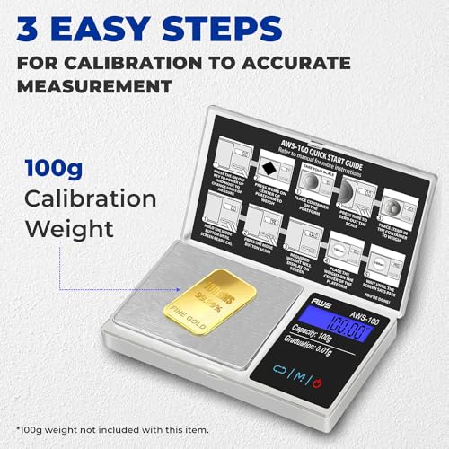 American Weigh Scales Series Digital Pocket Weight Scale Backlit LCD Stainless-Steel Surface 100g x 0.01g, (Silver), AWS-100-SIL - color: Silver, size: 100g x 0.01g