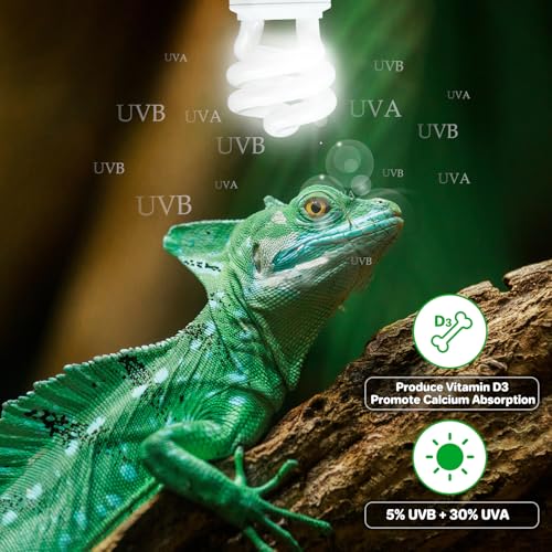 LUCKY HERP UVA UVB Reptile Light 5.0, Tropical UVB 100 Compact Fluorescent Lamp, UVB Light for Reptiles 15W, UVA UVB Reptile Light Bulb, UVB Bulb for Reptiles Chameleons Lizards Tortoises Snakes - style: UVB5.0 15W
