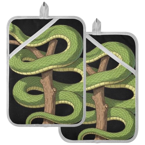 Pot Holder Set Anti-Scald Table Protection | Polyester Single Side Print Table Heat Mat Two Piecing Funny Green Tree Python Lover Reptile Keeper Pet Owner Snake