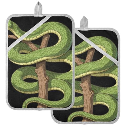 Pot Holder Set Anti-Scald Table Protection | Polyester Single Side Print Table Heat Mat Two Piecing Funny Green Tree Python Lover Reptile Keeper Pet Owner Snake