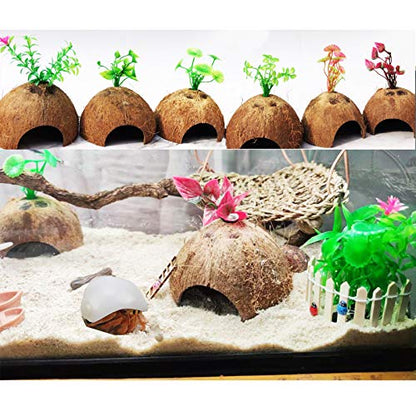 SINKOO Hermit Crab Shells Natural Coconut Shell Hut Artificial Plants 19 PCS Decoration Supplies House Tank | Coconut Shell Hut Artificial Plants Decoration Supplies House Tank