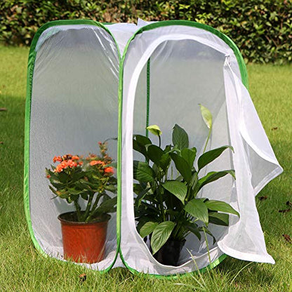 RESTCLOUD Insect and Butterfly Habitat Cage Terrarium Pop-up 23.6 Inches Tall - color: White With Green, size: 15.7 x 15.7 x 23.6 inches