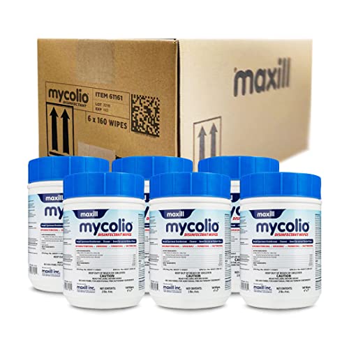 Mycolio Hospital Grade Disinfectant Wipes - 6" x 7” - Disinfecting Antibacterial Sanitizing Cleaning Wipes - 6 canisters, 960 Wipes