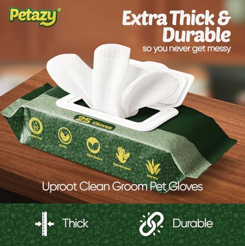 Pet Glove Wipes for Dogs & Cats – Hypoallergenic Thick Cleaning Gloves with Aloe & Coconut Oil for Paws, Face, Ears & Butt, Instant No Rinse Grooming Wipes to Deodorize and Hydrate, 25 Pack - color: 25 Glove Wipes