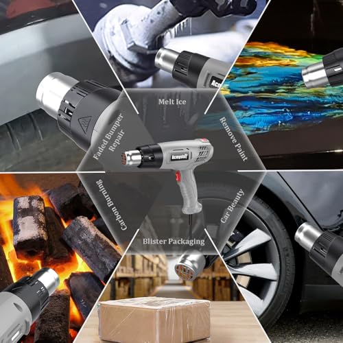 Heat Gun, Variable Temperature Settings 572℉~932℉ (300℃-500℃) | Heat Hot Air Gun Overload Protection with 4 Nozzles for Shrinking Wrap, Crafting, Paint Removing, Epoxy Resin (Gray) - color: Gray