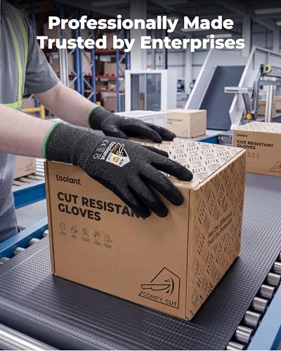 toolant ComfyCut A4 Cut Resistant Work Gloves, 1 Pair, Dark Gray, Large | ANSI & EN388 Certified Protection, Ultra Comfort, Fiberglass-Free, Touchscreen, Grip, for Mechanics, Woodcarving, Assembly - size: Large