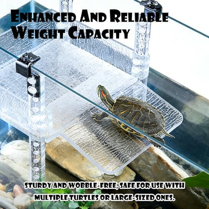 Turtle Basking Platform, Sturdy Acrylic & Adjustable Length 10-16 1/2" for Aquatic Turtles, Include Reptile Ramp Dock, Terrace, Accessories, Aquatic Turtle Tank Accessories