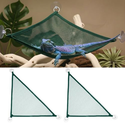 2Pcs Reptile Hammock - Breathable Mesh Bearded Dragon Hammock | Lizard Tank Accessories Triangle Geckos Hammocks for Bearded Dragons Snakes Axolotls(Green)