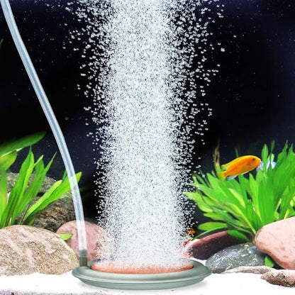 hygger Aquarium Air Stone, 4.1 Inch Nano Air Stone Makes Super Tiny Bubbles, Ultra Quiet Dissolved Oxygen Diffuser Small Airstone with Stainless Steel Base for Aquarium, Fish Tank & Hydroponic, Round - size: 4.1 Inch