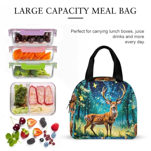 Starry Night Deer Lunch Bag for Women Men | Insulated Lunch Box Leakproof Food Meal Containers Reusable Foldable 6L Capacity Lunch Tote Bags for Work Picnic Travel - color: style-17