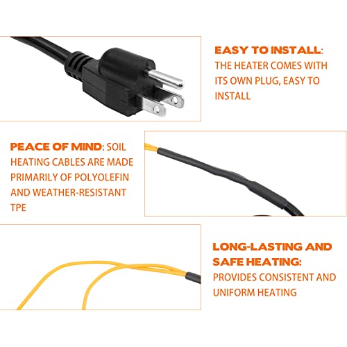 Soil Heating Cable 49 Ft Electric Soil Warming Cable Greenhouse Plant Soil Heater Cable Keep Soil Warm for Soil, Garden, Cold Frame - size: 49ft