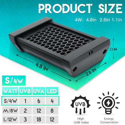 Dimmable LED Reptile UVB Lamp, 8000 Hours UVB Duration for Much Longer Lifespan, Adjustable 4/8/12-Hour Cycles, Suitable for Tortoise and Gecko, 4W, S Size - size: 5INCH