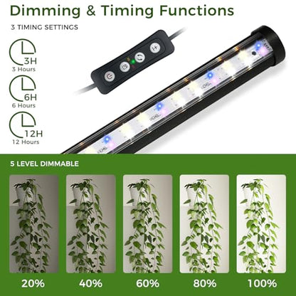 Grow Lights for Indoor Plants with Timer, 192 LEDs 42W Vertical Full Spectrum Grow Light 65 Inch Standing Grow Lights 3 Light Modes 5-Level Dimmable Wide Coverage - color: 1PC