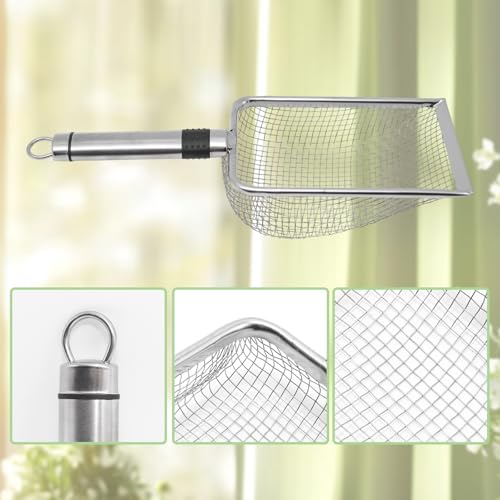 PINE & LINEN 3pcs Litter Scoop,Fine Mesh Guinea Pig Accessories Sandbath Box,Stainless Steel Small Animals Shovel for Hamster/Cat/Reptile(1pcs Big 2pcs Small)