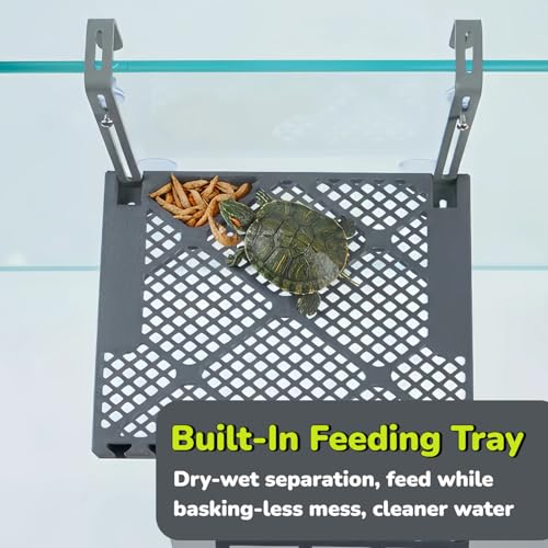 SolidForm Hanging Turtle Basking Platform with Built-in Food Tray, Zero Zip-Tied, Non-Slip Ramp Terrace, Resting Turtles Dock, for 25–75 Gallon Aquariums Frog Turtle Turtle Tank Accessories - size: Medium（10×7.8inches）