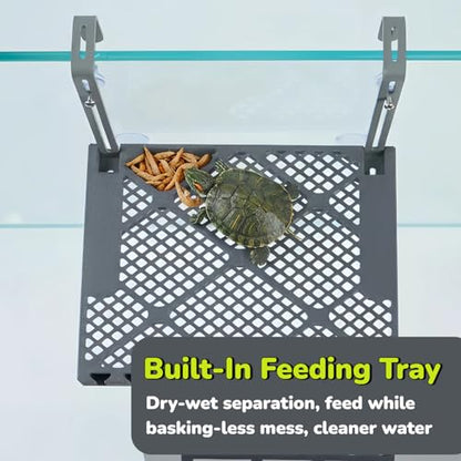 SolidForm Hanging Turtle Basking Platform with Built-in Food Tray, Zero Zip-Tied, Non-Slip Ramp Terrace, Resting Turtles Dock, for 25–75 Gallon Aquariums Frog Turtle Turtle Tank Accessories - size: Medium（10×7.8inches）