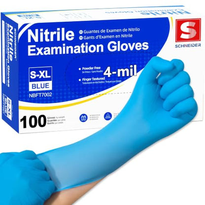 Schneider Nitrile Gloves, Gloves Disposable Latex Free, Powder Free | Black / Blue, 4-Mil, Medical Exam Glove, Food Safe Gloves, Cooking Gloves, Cleaning Gloves - color: Blue, size: X-Large