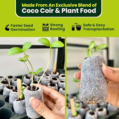 Organic Coco Coir Seed Starter Pellets NPK Enriched 50 Pcs, 35mm Perfect to Grow Herbs, Vegetables, Flowers,Fruits Seedlings, Compressed Coconut Coir Soil Plugs - Easy to Transplant in Pot - size: 50 Pack - NPK Enriched Seed Starter Pellets