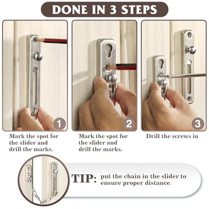Alise Chain Door Guard Lock，Door Chain Locks with Safety Spring Anti-Theft Press Latch,Chain Locks for Inside Door and Extra Front Door Lock, Brushed Nickel(2 Pack) | Stainless Steel,Door Chain Lock Guard with Spring Anti-Theft Press Button,Door Lock Latc