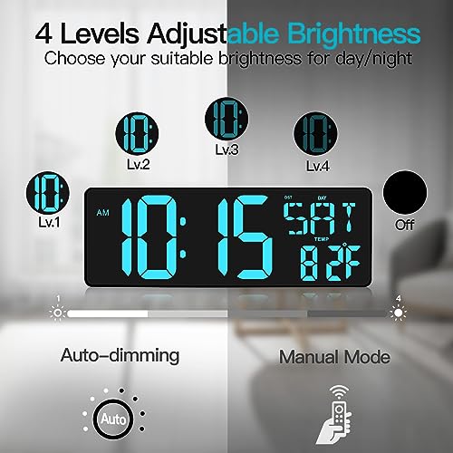 XREXS 17.2 Inch Large Digital Wall Clock with Remote Control | LED Large Display Count Up & Down Timer, Adjustable Brightness Alarm Clock with Day/Date/Temperature for Home, Gym, Classroom - color: Ice Blue