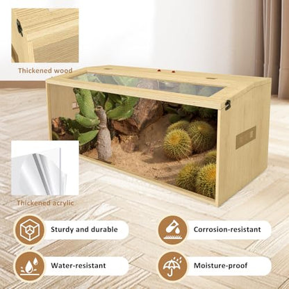 80 Gallon Reptile Terrarium, Large Snake Enclosure, Lizard and Leopard Gecko Tank With Openable Roof Door, Lockable Bearded Dragon Enclosure (Wooden, 48" L x 20" W x 20" H)