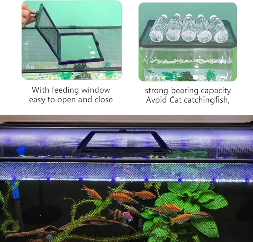 Magnetic Fish Tank Cover Net Aquarium Lid Mesh Top Hood Cut to Any Size Ventilation Transparency Anti-Jumping Aquarium Cover with Feeding Window(39"X19") - color: Grey with Feeding Window