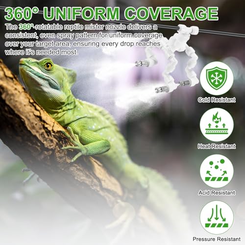 M METERXITY Reptile Mister Nozzles, 0.5mm Pore Copper 1/4" Four-Head Reptile Misting Spray Nozzle with filter Plug for Terrarium/Vivarium, 360 Degree Adjustable Nozzle [White]